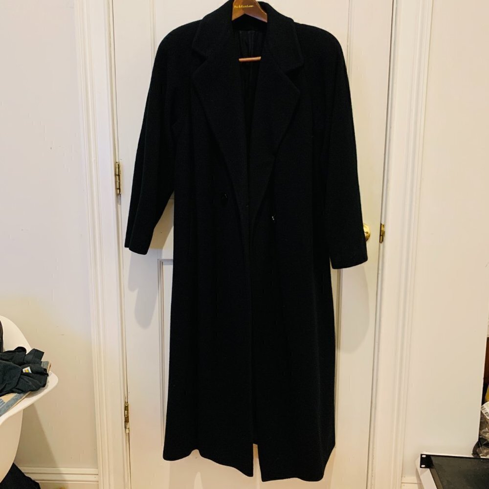 Vintage Bloomingdale's Regency Cashmere Swing Black Over Coat Union Made In USA